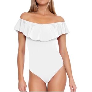 NEW Trina Turk white ruffle one-piece off-shoulder swimsuit - 12
